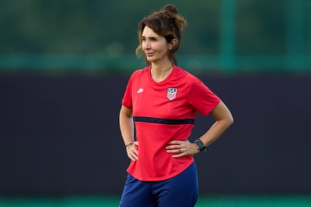 Natalia Astrain watches a USA training session