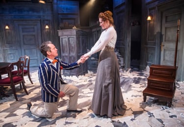 Tom Hollander and Clare Foster in Travesties at Menier Chocolate Factory, London, a 2016 production directed by Patrick Marber.