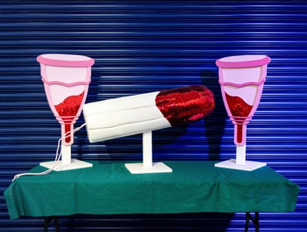 Tampon and menstrual cups on display at the Vagina Museum in Bethnal Green, London