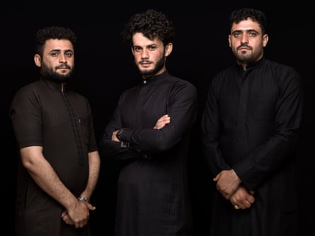 From left: Raad Aoufi, Karrar Aoufi and Rasul Aoufi are former farmers who are now construction workers from Basra, Iraq.