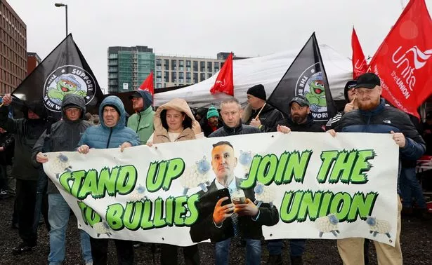 Birmingham agency bin workers attend a rally at Smithfield depot in Birmingham today