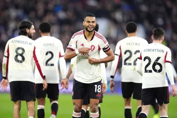 Cody Gakpo celebrates after scoring for Liverpool against West Ham United