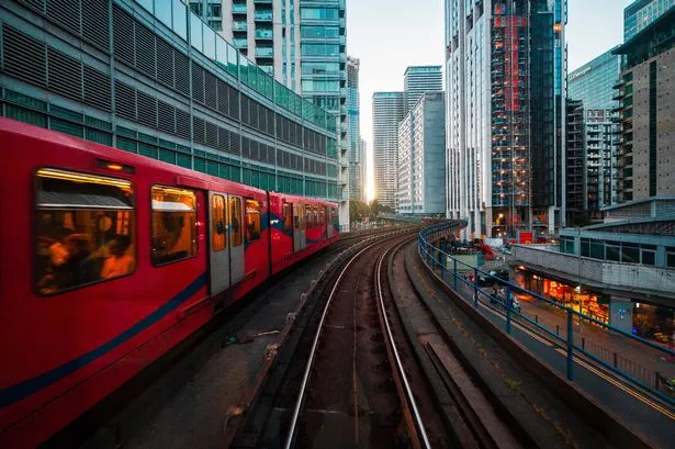 DLR Train in Canary Wharf, London, UK