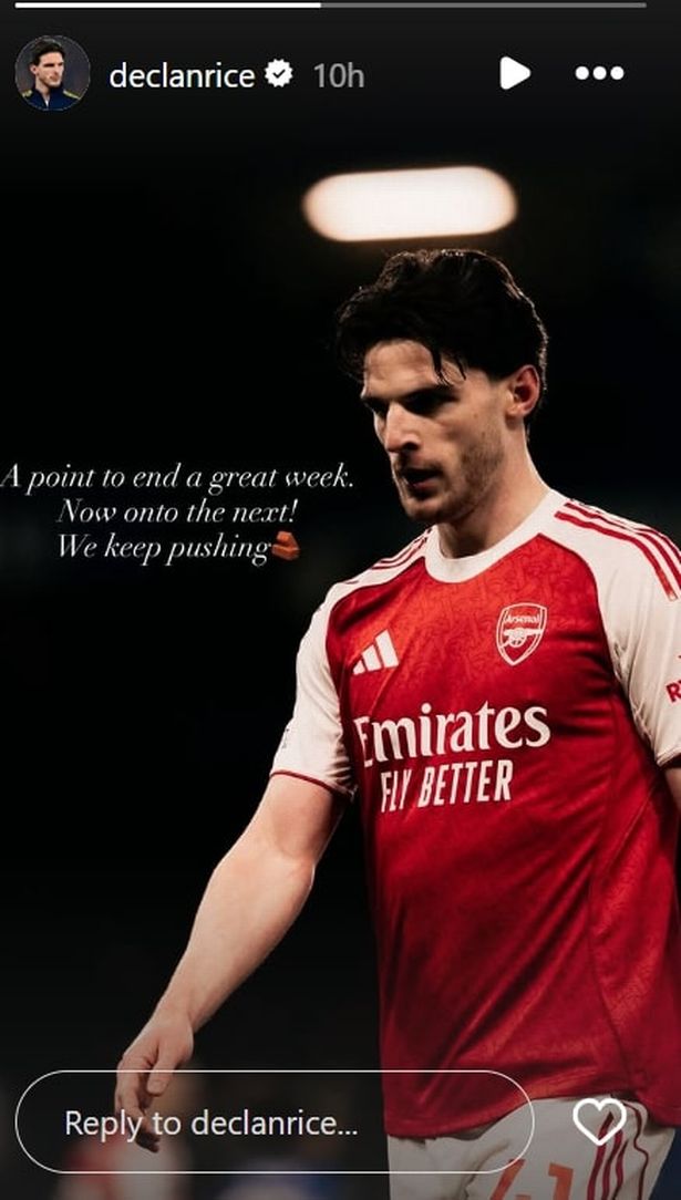 Declan Rice posted to his Instagram story after Arsenal's 1-1 draw.
