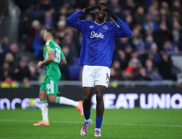 Thierno Barry of Everton reacts during the defeat to Newcastle