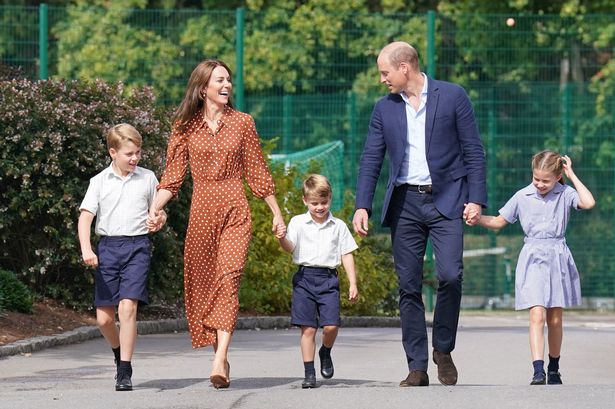Prince George, Princess Charlotte and Prince Louis, accompanied by Prince William and Princess Kate
