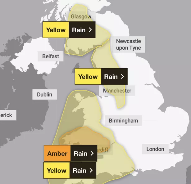 Weather warnings on UK map