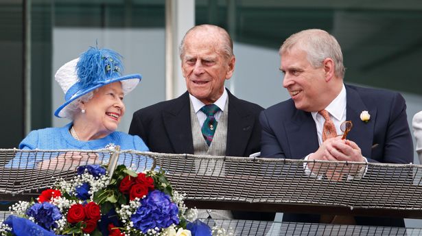 The late Queen, Prince Philip and Prince Andrew at the Epsom Derby
