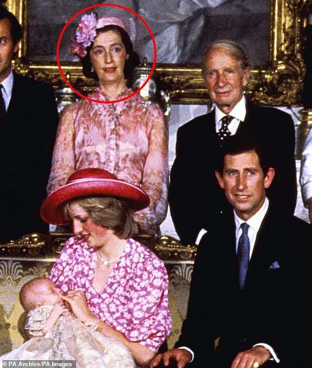 At the christening of Prince William in 1982 with Princess Diana and Prince Charles and behind the royal couple were three of his godparents (L-R) Lord Romsey, Lady Susan Hussey and Sir Laurens van der Post