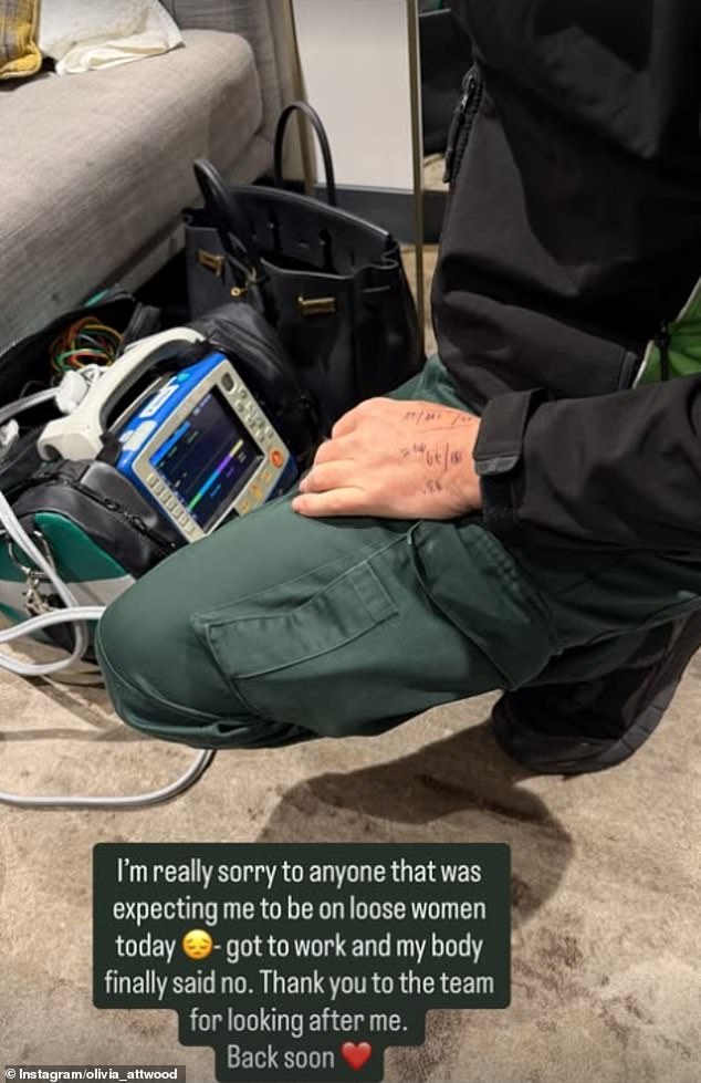 The former Love Island star kept fans updated on her wellbeing, sharing a snap of her being attended by medics at the ITV studios
