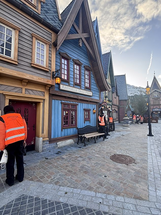 In the centre is a clock tower, where little Anna and Elsa figurines will sing Do You Wanna Build A Snowman? every 15 minutes