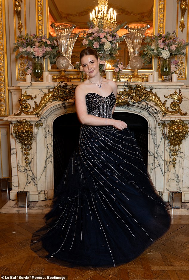 Isabelle von Perfall attended Le Bal wearing a black embroidered gown designed by Monique Lhuillier