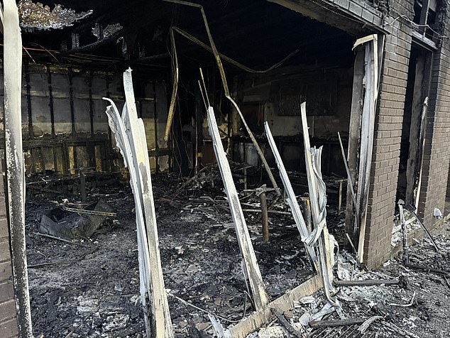 The headquarters is seen completely destroyed with nothing but debris inside