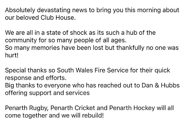 This morning, Penarth Athletic Club posted a devastating statement about the news, saying its members have been left in a 'state of shock'