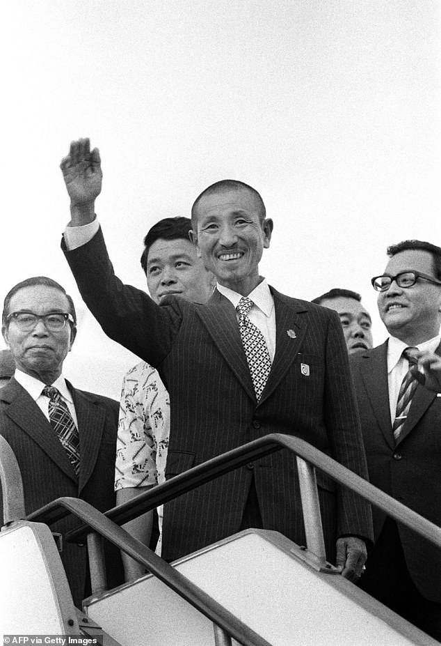 Onoda pictured returning to Japan in 1974 after being the last Japanese soldier to surrender