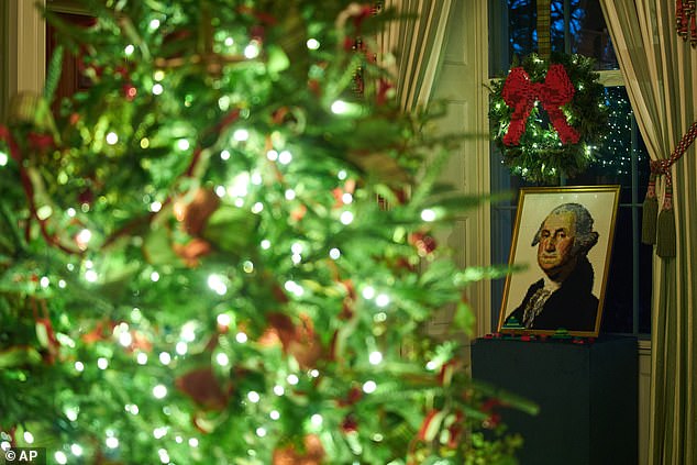 A Lego portrait of first US President George Washington sat a few feet from Trump's own unique portrait