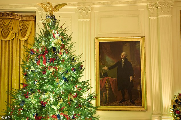 The East Room was themed with America250 as an homage to the upcoming 250th anniversary of the signing of the Declaration of Independence.