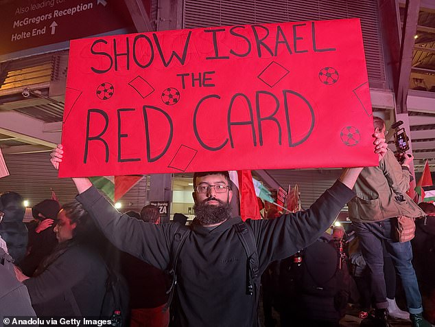 Pro-Palestinian protesters gathered outside Villa Park before the game on November 6