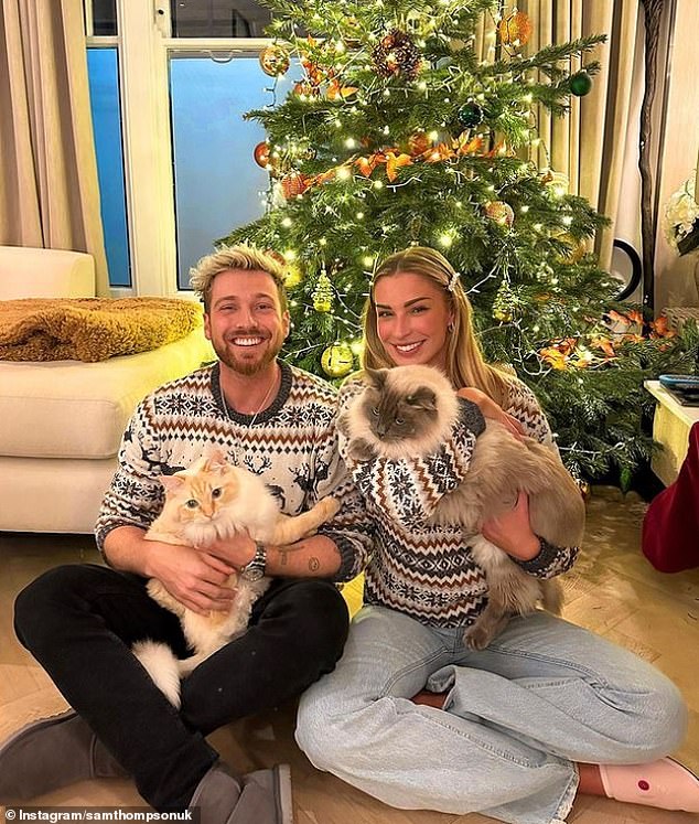 When Pete asked if he had any plans to go Instagram official with a snap of him, Talitha and his cats in matching Christmas pyjamas, Sam let slip a slight dig at his ex-girlfriend, saying: 'I've done that before and I want to do a complete opposite of that this time...' (seen with Zara)