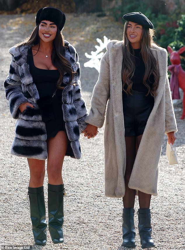 Livvy and Becks at the specially designed Towie film set at Lees Priory, a Tudor manor house just outside Chelmsford