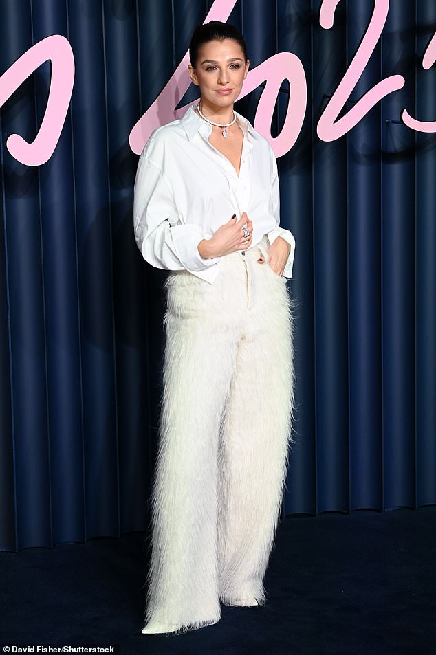 Industry star Marisa Abela put on a quirky display in white faux fur trousers, teamed with a matching cropped shirt