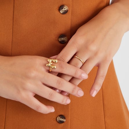 Accessorize 14ct Gold-Plated Bubble Initial Ring Gold