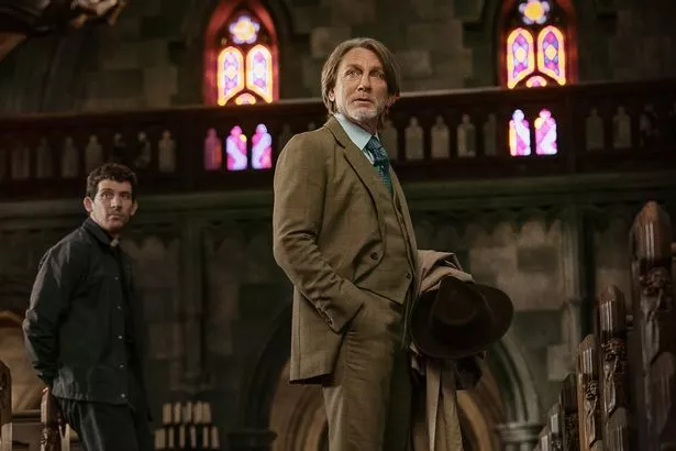 Josh O'Connor and Daniel Craig in a scene from Wake Up Dead Man: A Knives Out Mystery