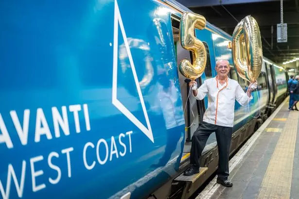 A picture of Avanti West Coast staff celebrating employees 50 years on the railway