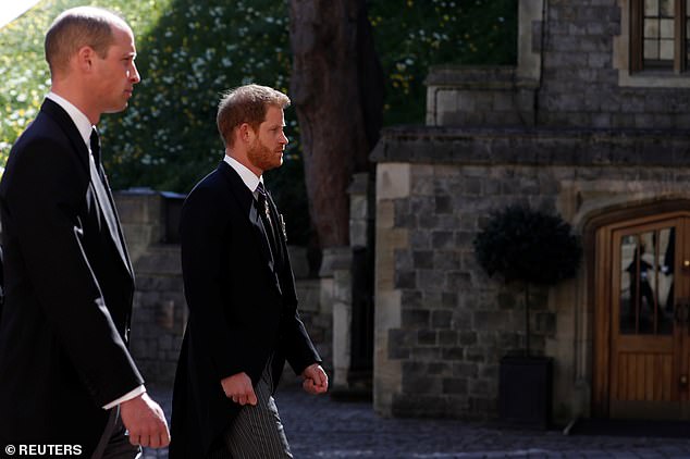 Prince Philip's funeral marked the first time Harry and William had reunited since the Sussexes' notorious interview with Oprah Winfrey earlier that year - with royal onlookers speculating whether the two brothers would be able to put their differences aside on the tragic day