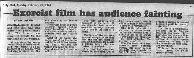 When the film was shown for the first time in Britain, in February 1974, several people fainted and others were sick