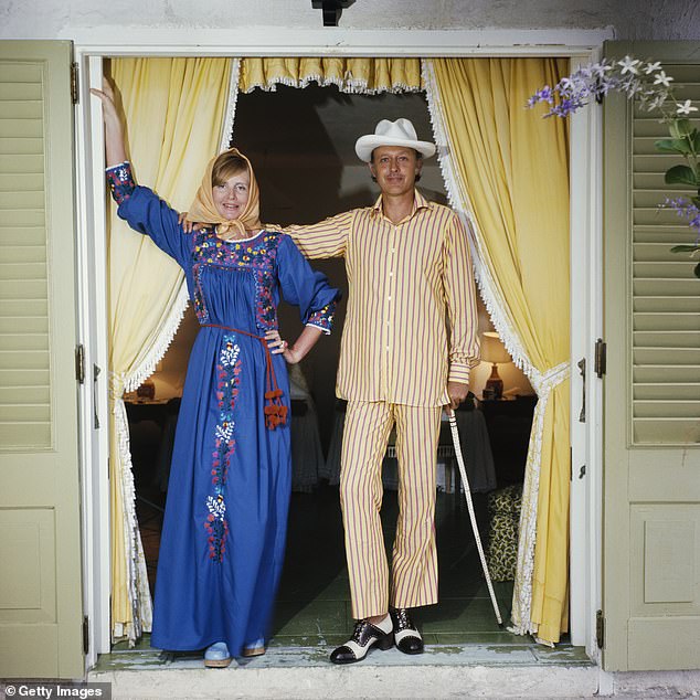 Lady Glenconner's latest memoir reveals that despite unhappiness she also experienced love for her husband, Colin Tennant - and she doesn't regret staying with him. Pictured: The couple together on Mustique